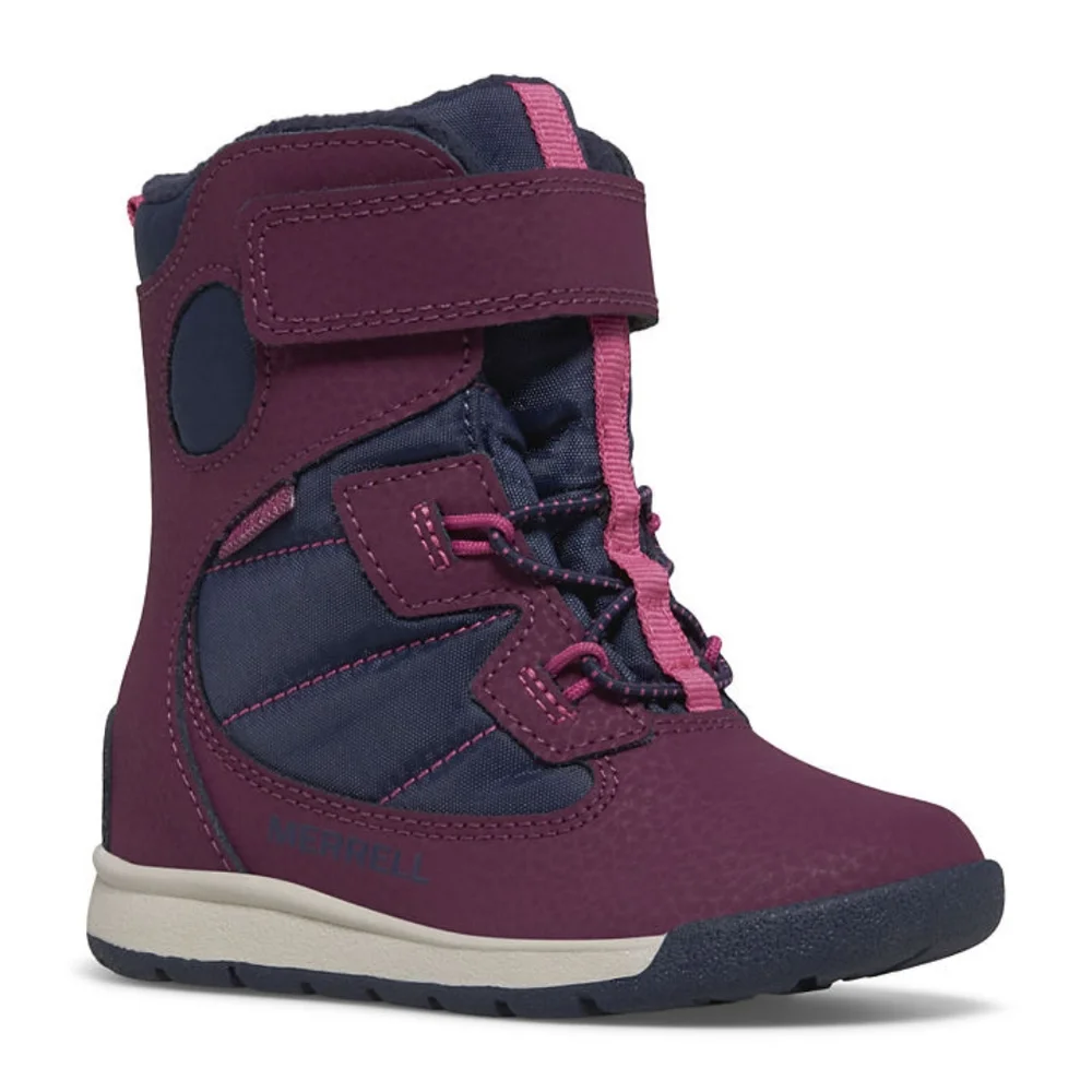 NIB Merrell Snow Bank Jr Waterproof Boot Leather Mesh Navy Blue Berry Purple 6